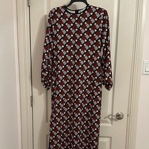 Zara Long Sleeve Dress with Geometric Pattern in Black, White, and Brown